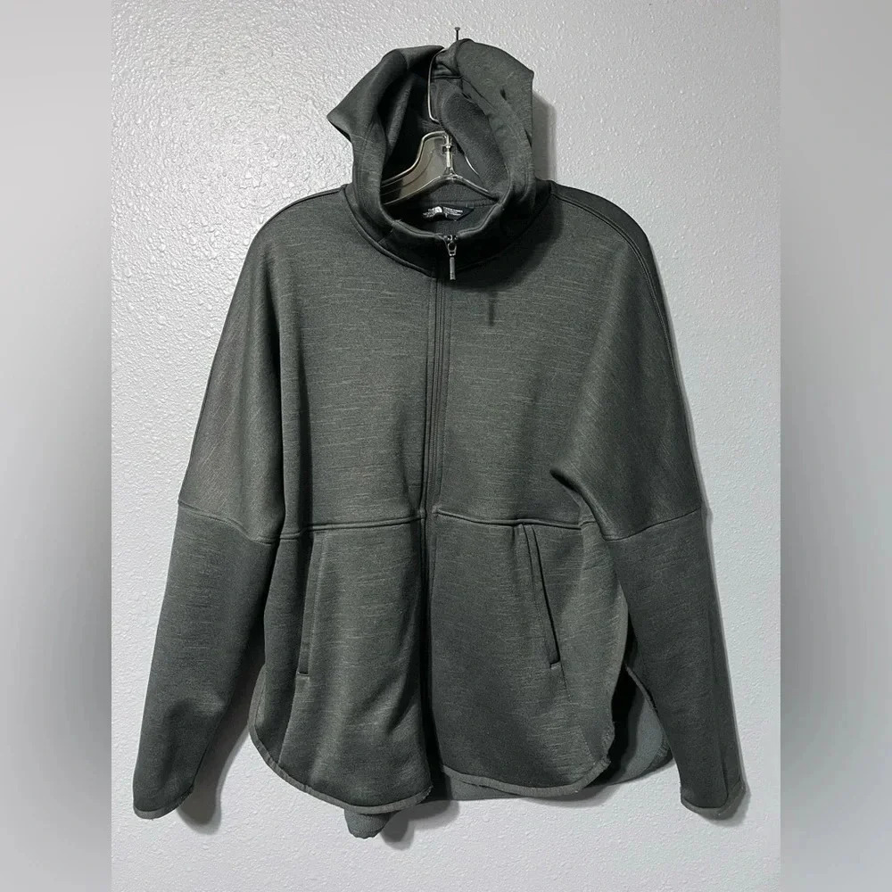 The North Face Gray Fleece/Polyester oversized Jacket Zip Pockets Sz M Women